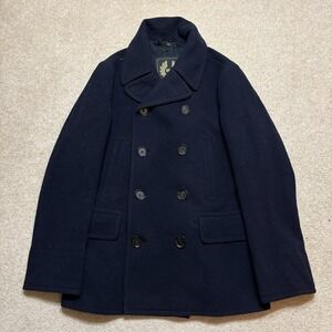 Belstaff Pea Coat Mens 38 Navy Wool Double Breasted Lined Classic Winter